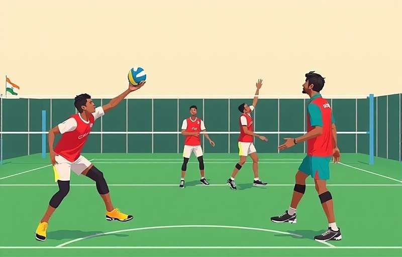 Indian Volley Legends multiplayer match showing players from different Indian states competing