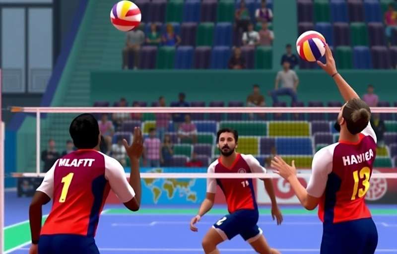 Indian Volley Legends gameplay showing an intense match between two regional teams